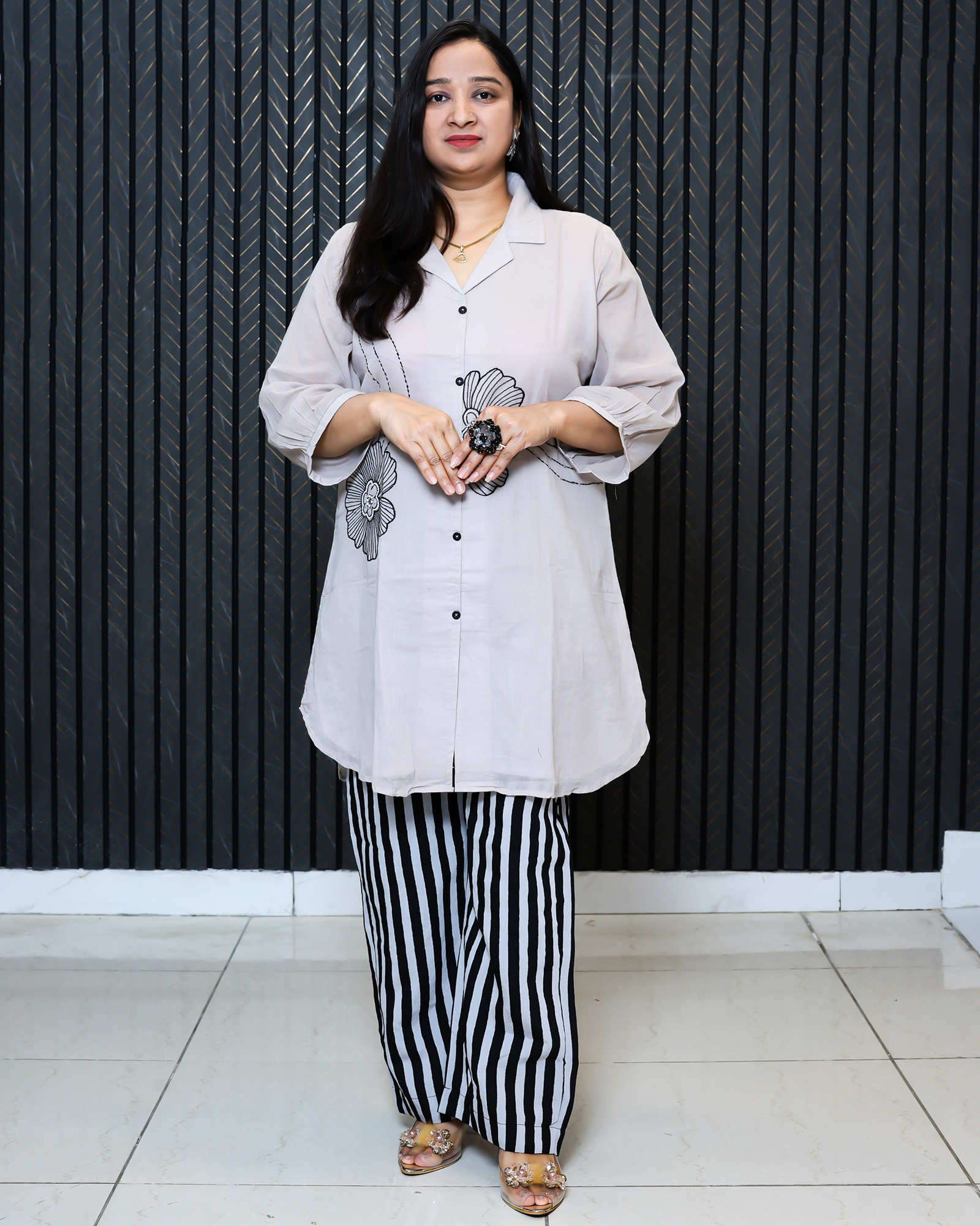 Summer Wear Cotton Cordset Grey