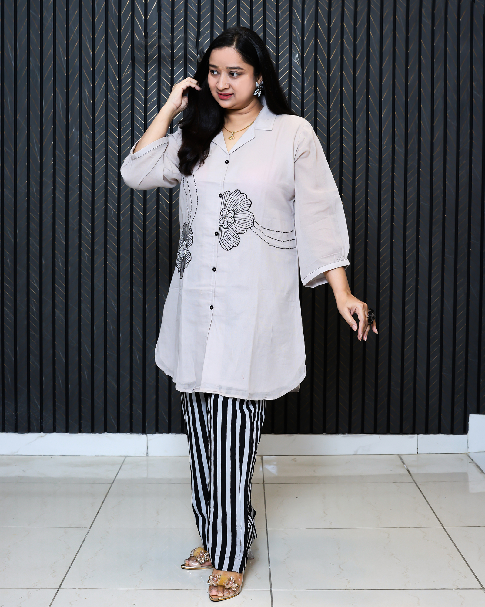 Summer Wear Cotton Cordset Grey