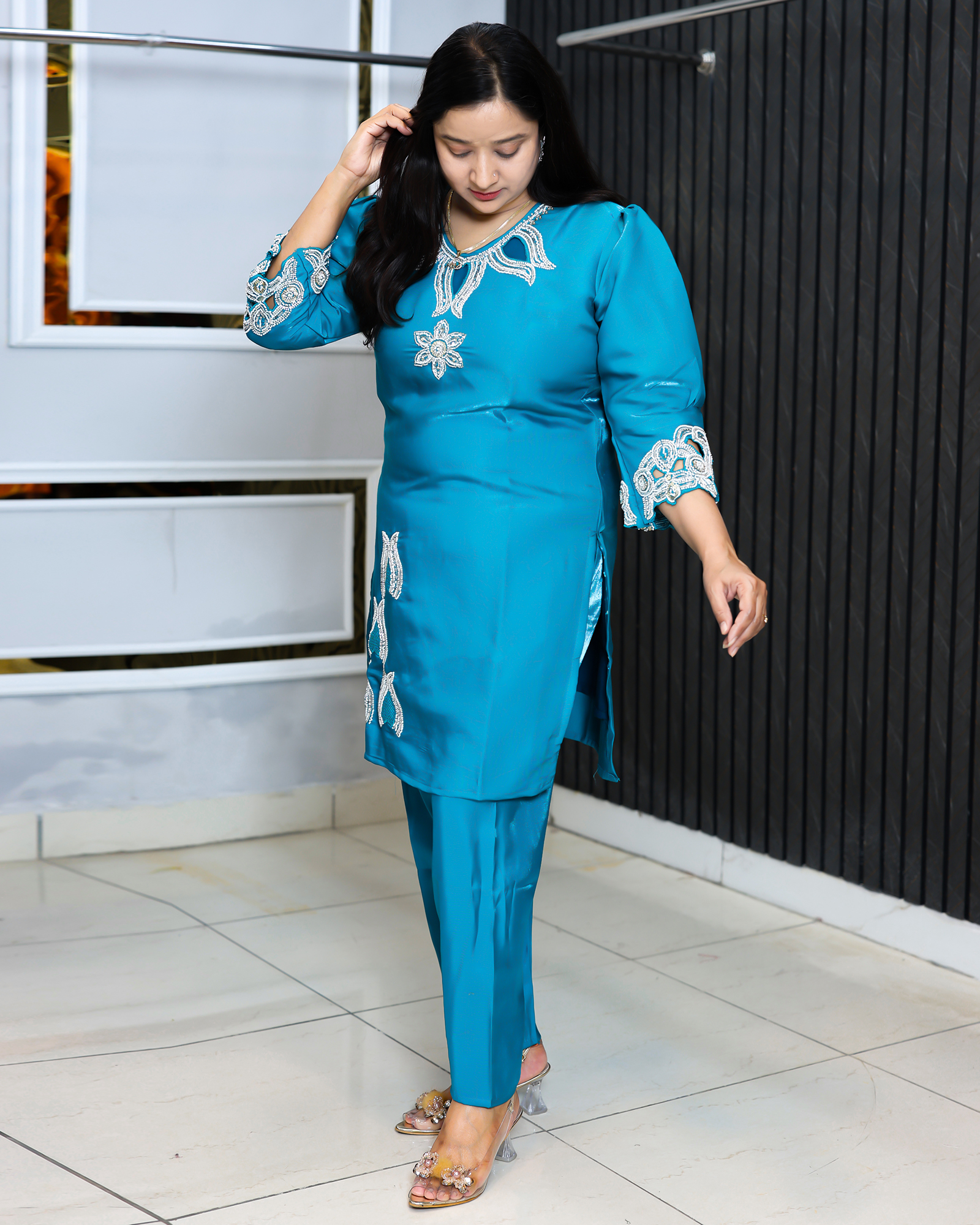 Premium Teal Blue Handwork Co-Ord Set