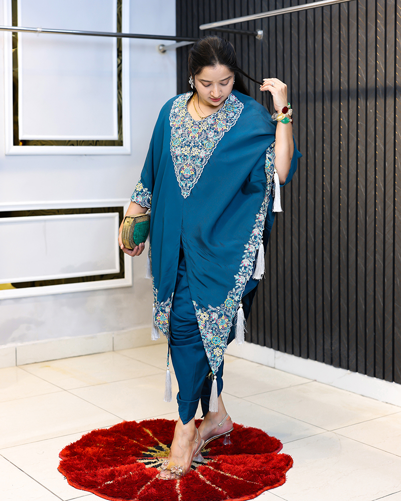 Premium Teal Blue Handwork Co-Ord Set