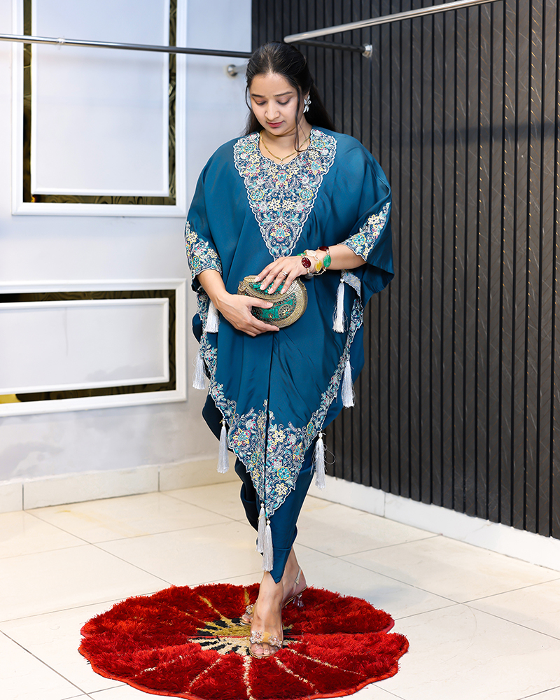 Premium Teal Blue Handwork Co-Ord Set